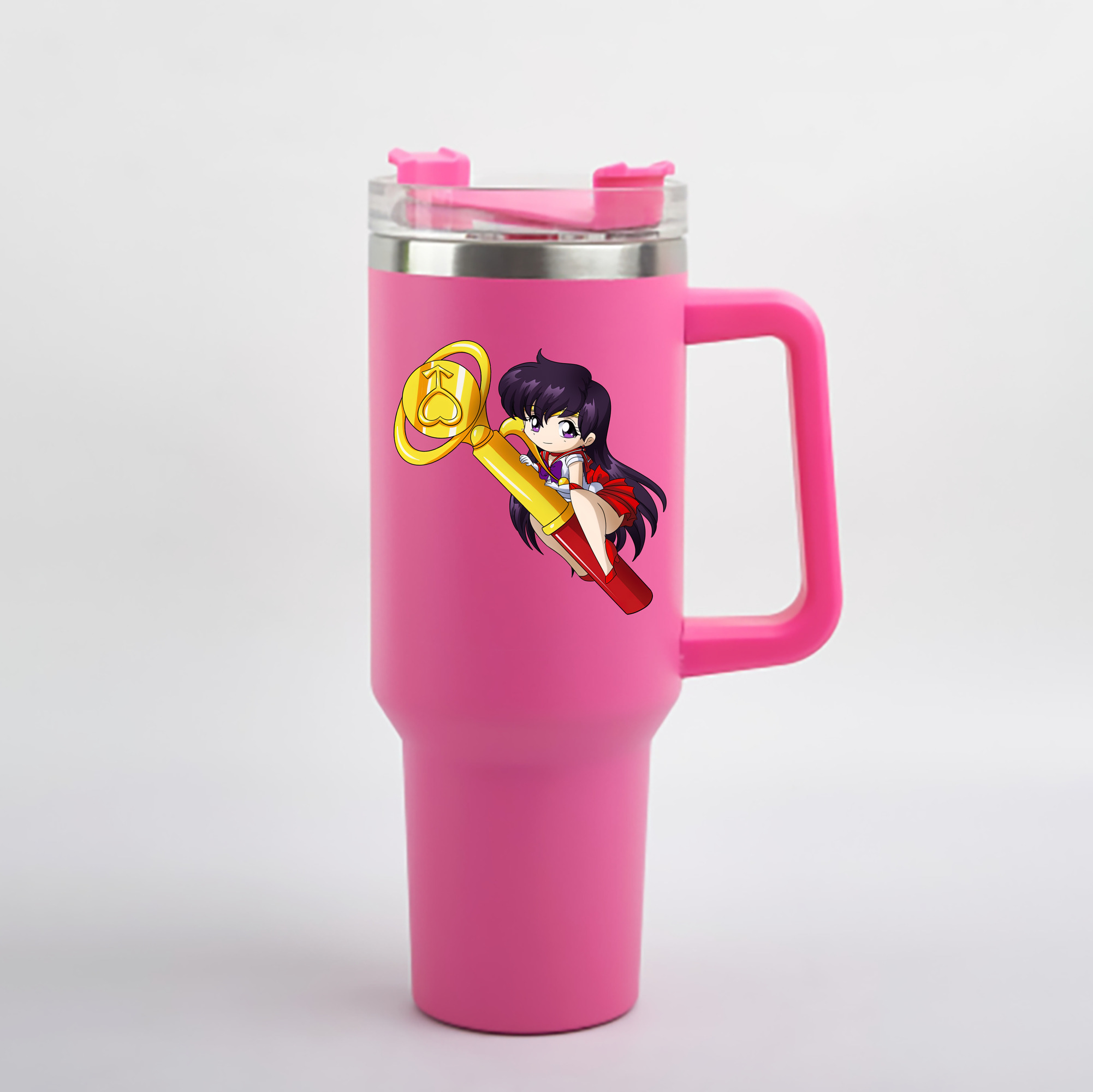 （画像用） 美少女戦士セーラームーン 火野レイ ひの レイ Sailor Moon Hino Rei （セーラーマーズ,Sailor Mars） 1200mL車用タンブラー - クリスタルステッカー（プラスチックストロー付き）